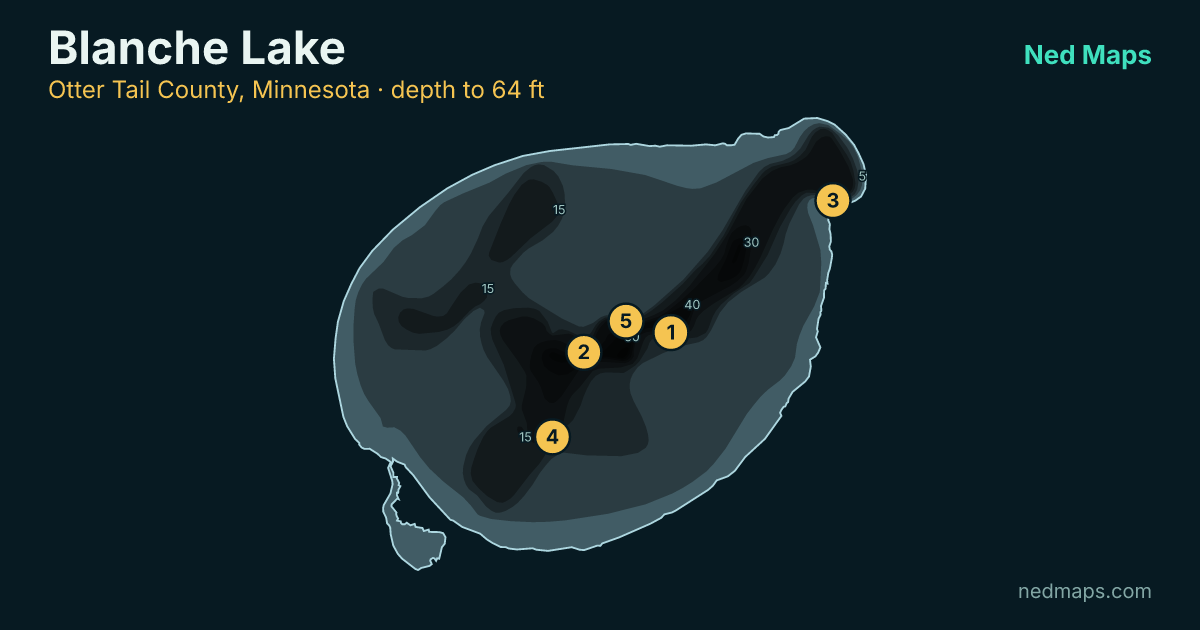 Blanche Lake depth contour map, Otter Tail County, Minnesota