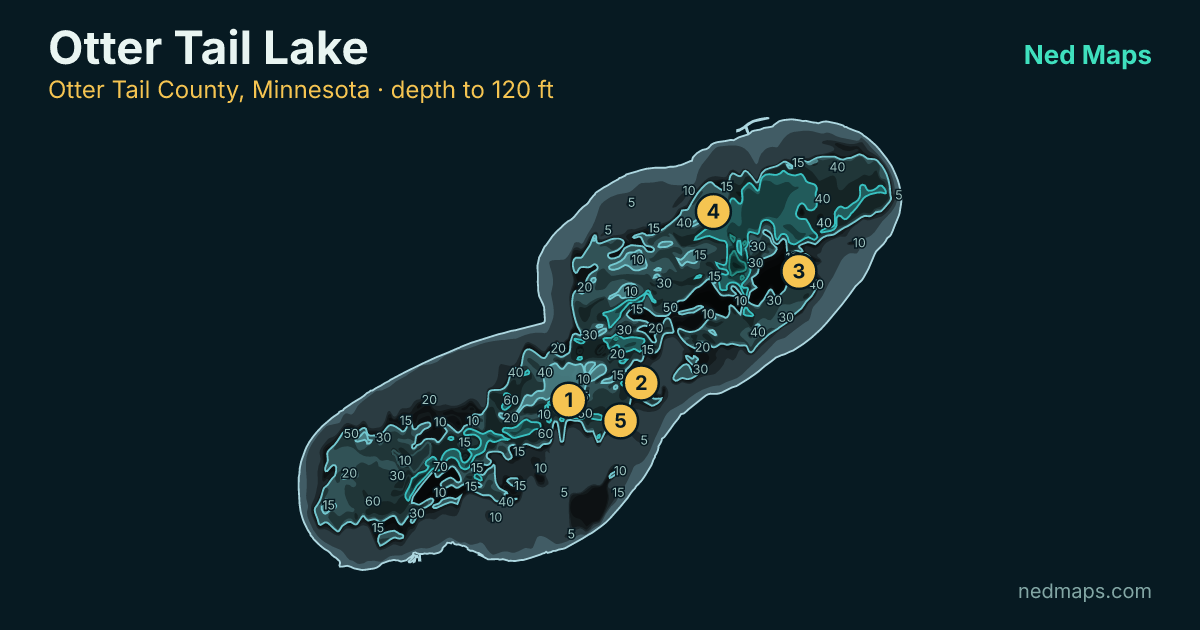 Otter Tail Lake depth contour map, Otter Tail County, Minnesota