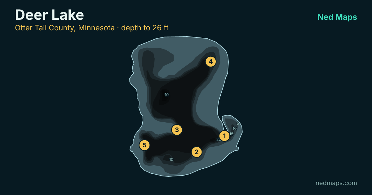 Deer Lake depth contour map, Otter Tail County, Minnesota