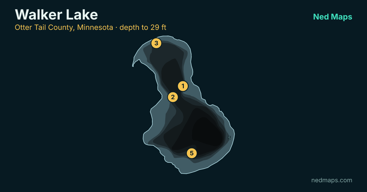 Walker Lake depth contour map, Otter Tail County, Minnesota