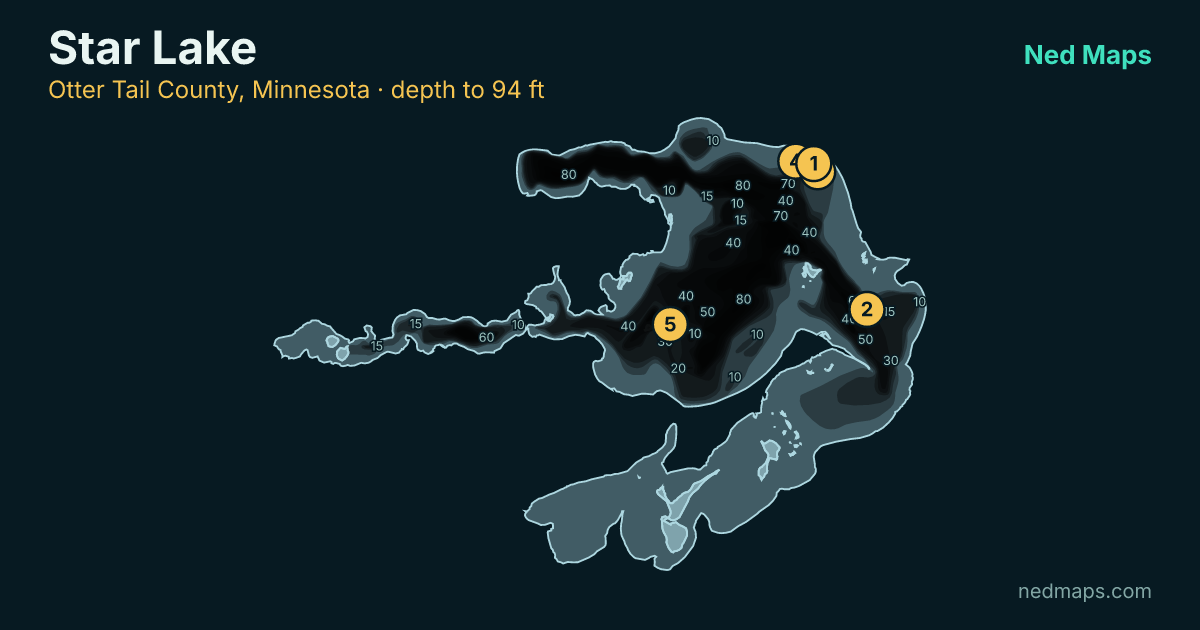 Star Lake depth contour map, Otter Tail County, Minnesota