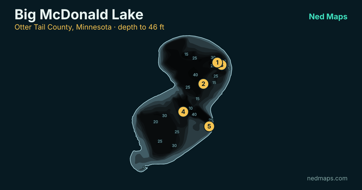 Big McDonald Lake depth contour map, Otter Tail County, Minnesota
