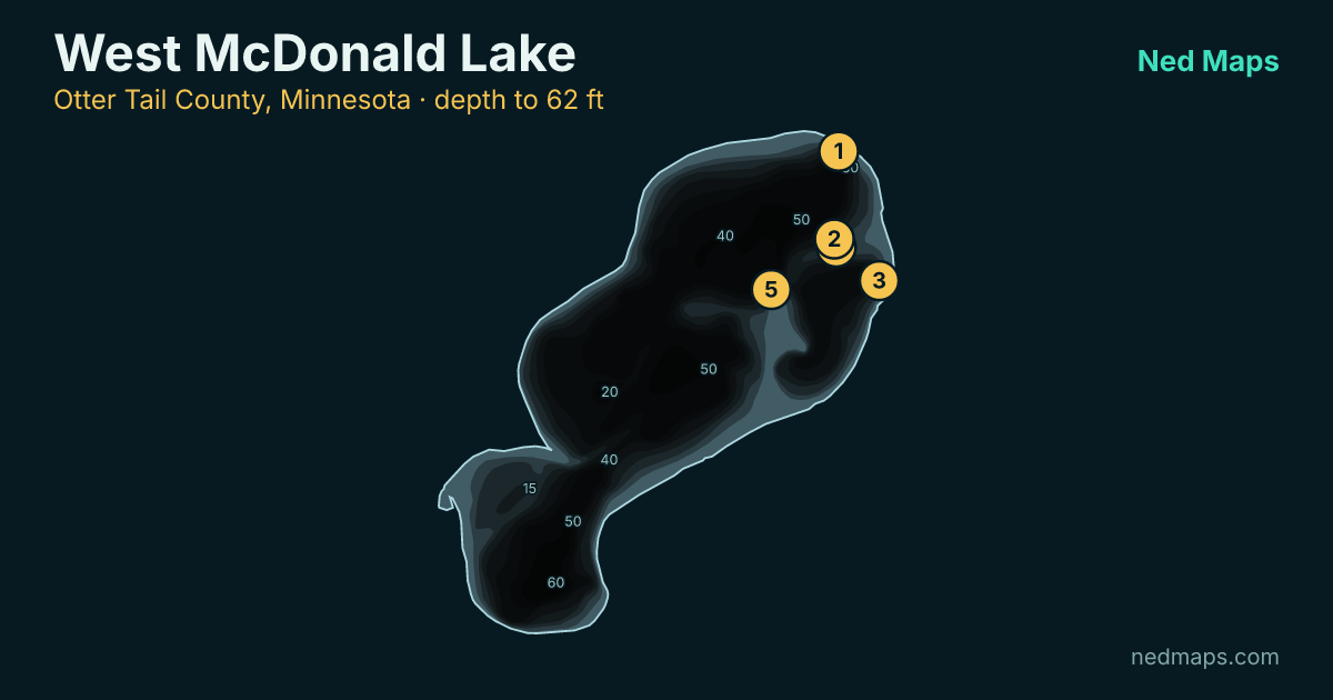 West McDonald Lake depth contour map, Otter Tail County, Minnesota