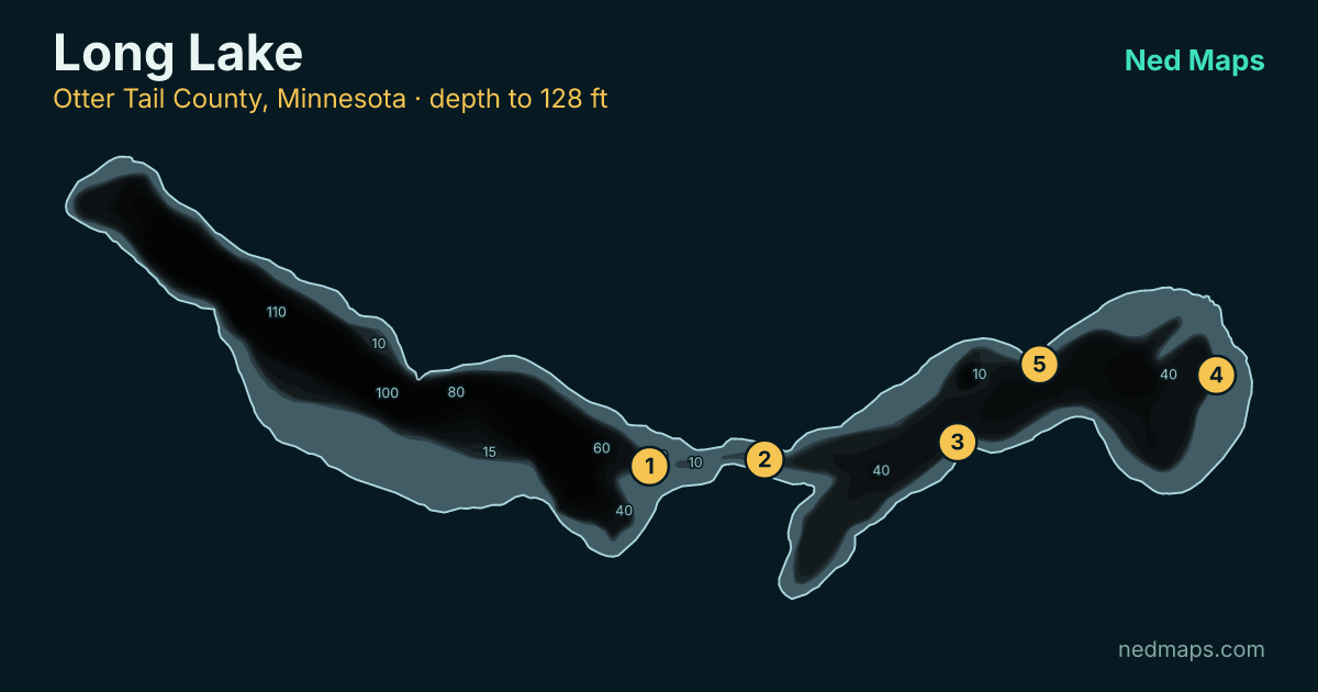 Long  Lake depth contour map, Otter Tail County, Minnesota