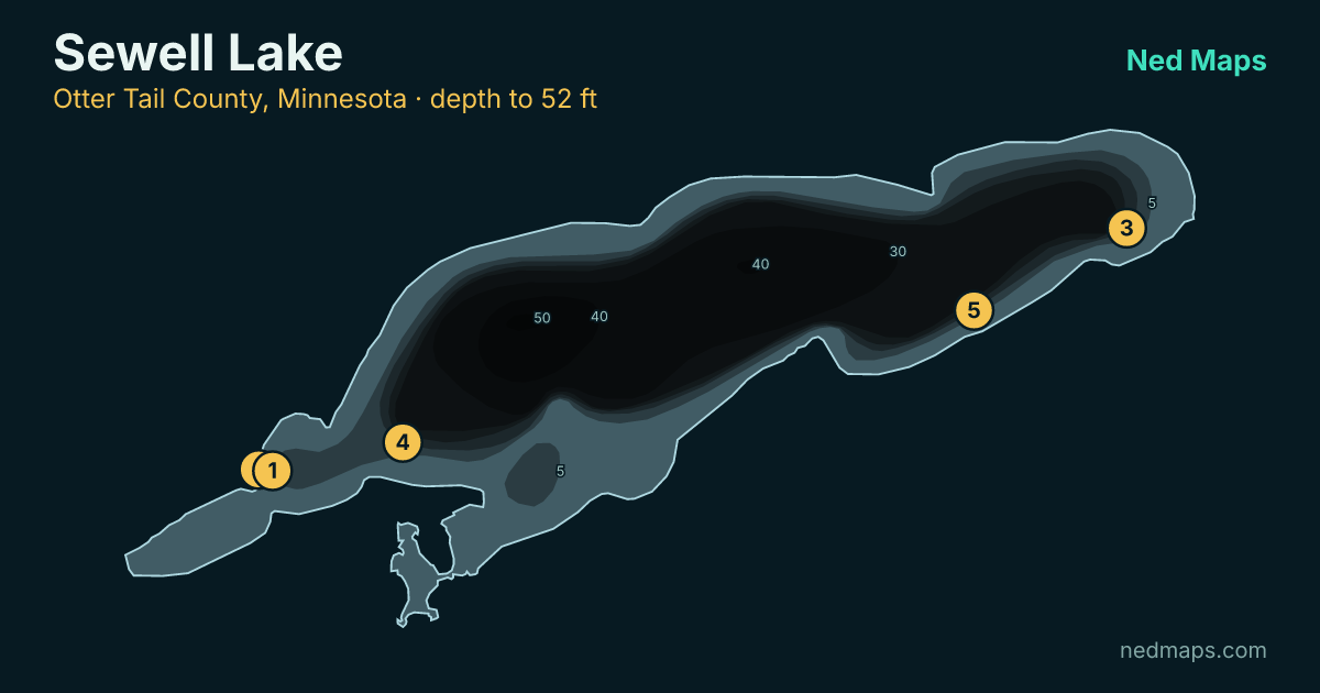 Sewell Lake depth contour map, Otter Tail County, Minnesota