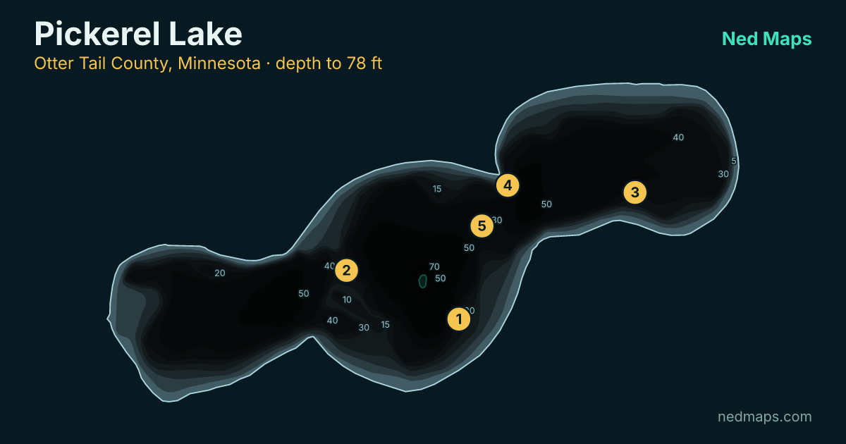 Pickerel Lake depth contour map, Otter Tail County, Minnesota