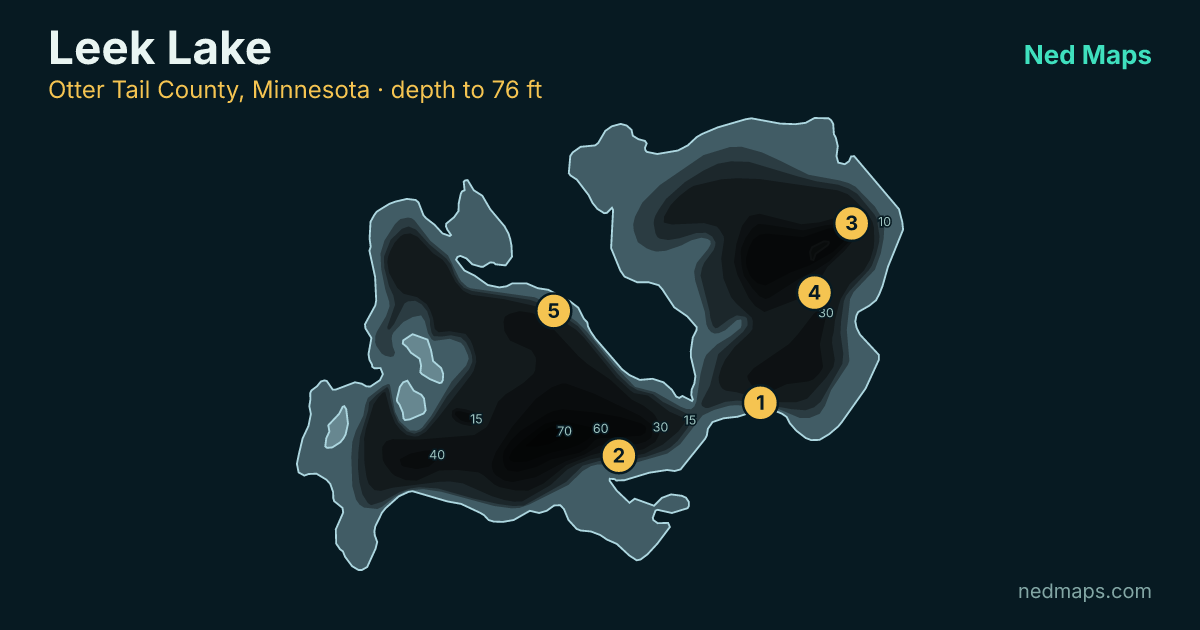 Leek Lake depth contour map, Otter Tail County, Minnesota