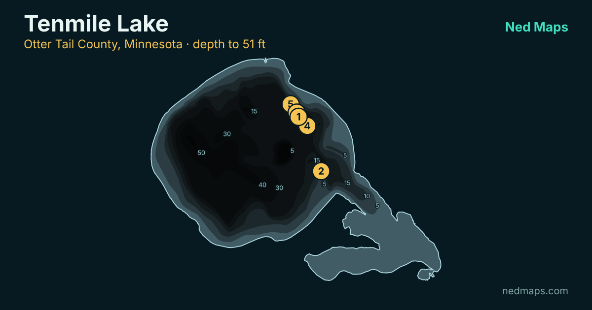 Tenmile Lake depth contour map, Otter Tail County, Minnesota