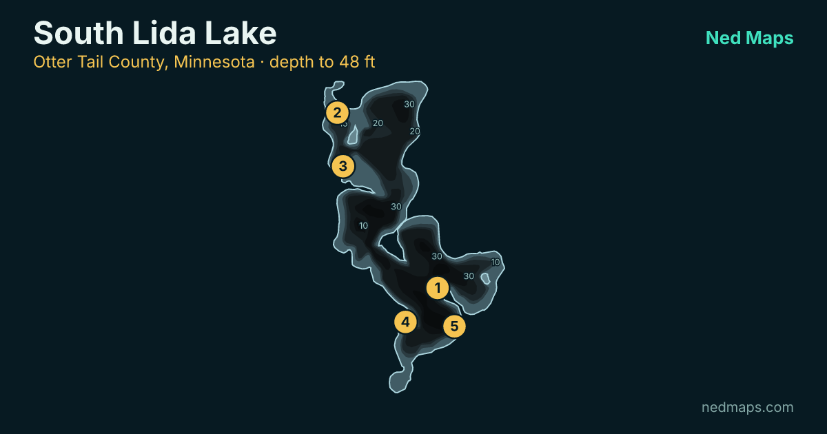 South Lida Lake depth contour map, Otter Tail County, Minnesota