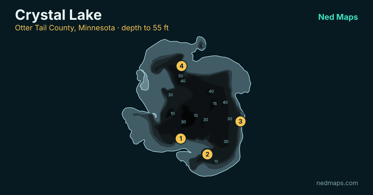 Crystal Lake depth contour map, Otter Tail County, Minnesota