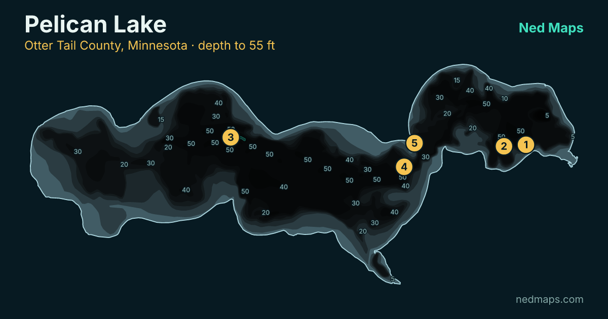 Pelican Lake depth contour map, Otter Tail County, Minnesota