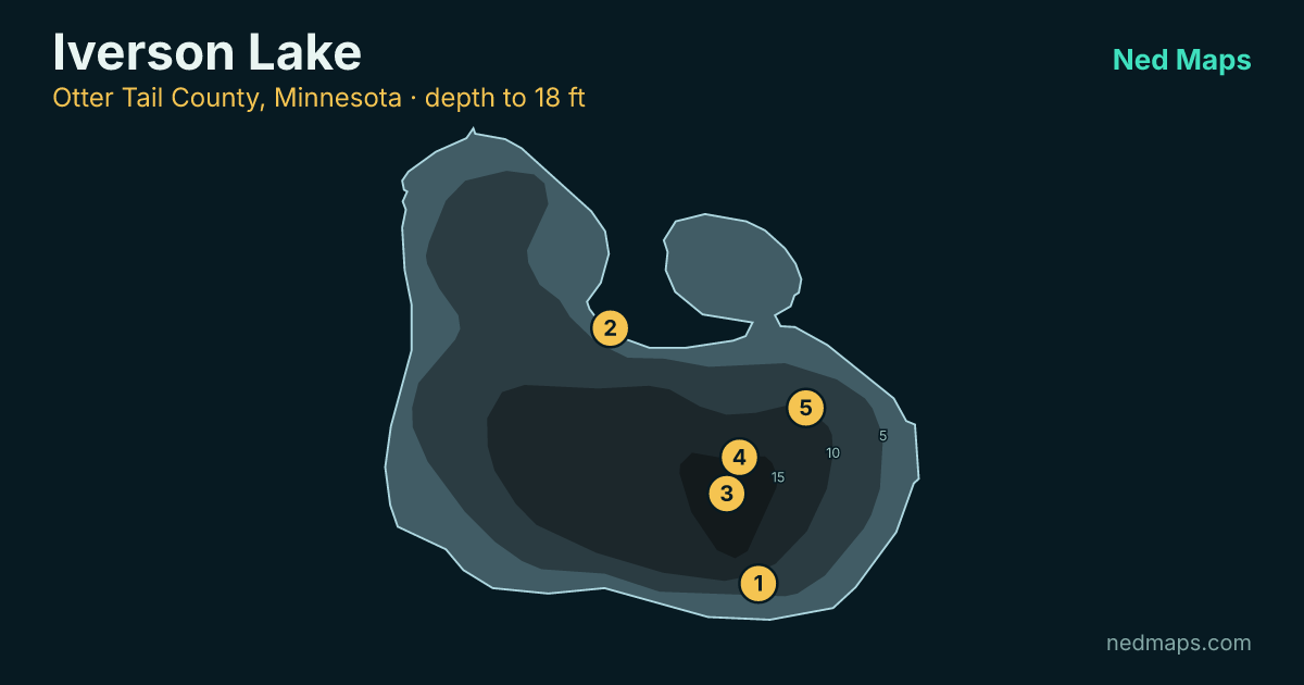 Iverson Lake depth contour map, Otter Tail County, Minnesota