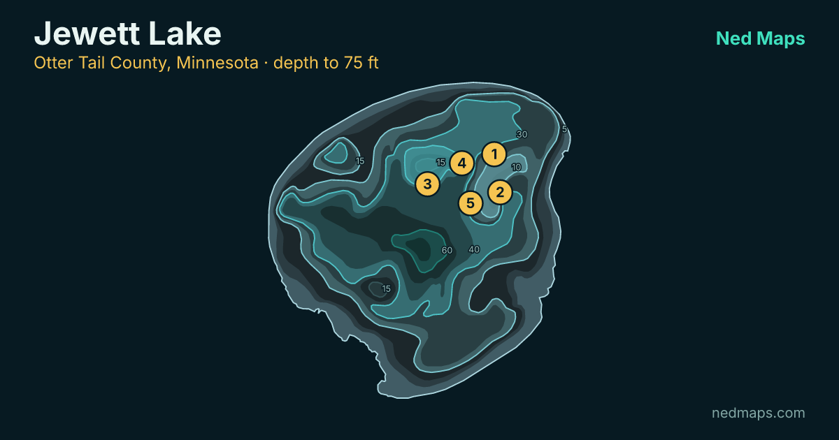 Jewett Lake depth contour map, Otter Tail County, Minnesota
