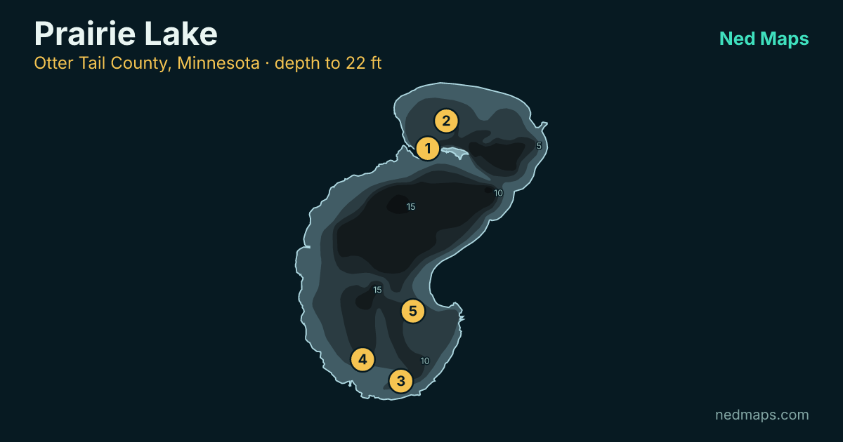 Prairie Lake depth contour map, Otter Tail County, Minnesota