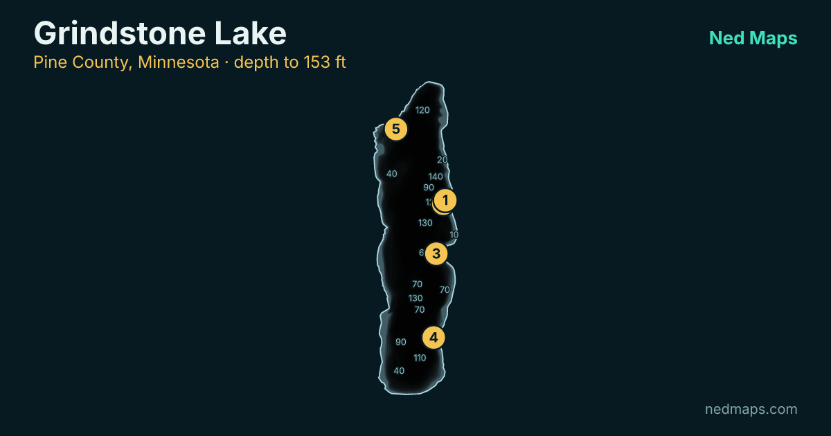 Grindstone Lake depth contour map, Pine County, Minnesota