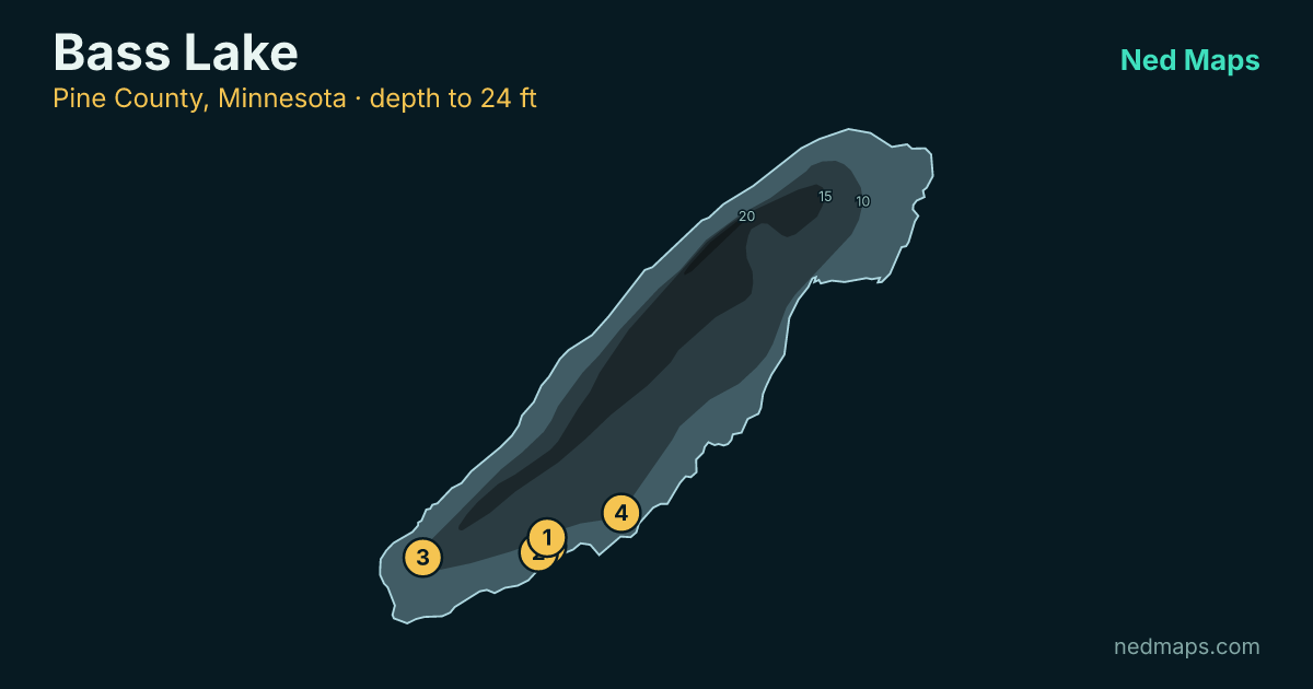 Bass Lake depth contour map, Pine County, Minnesota