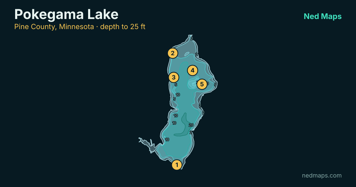Pokegama Lake depth contour map, Pine County, Minnesota