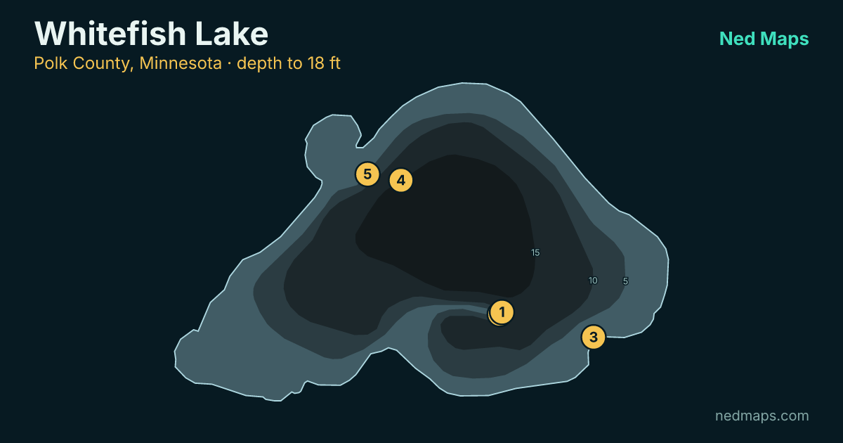 Whitefish Lake depth contour map, Polk County, Minnesota