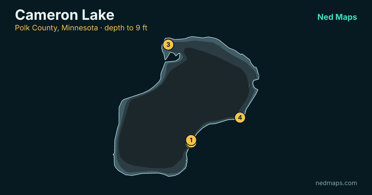 Cameron Lake depth contour map, Polk County, Minnesota