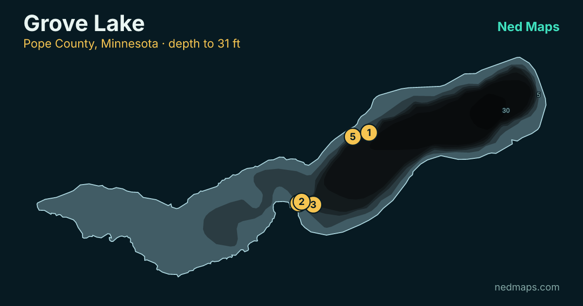 Grove Lake depth contour map, Pope County, Minnesota