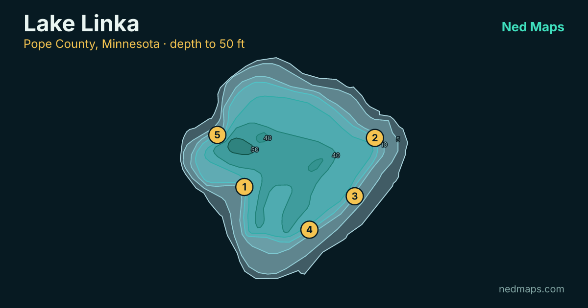 Lake Linka depth contour map, Pope County, Minnesota