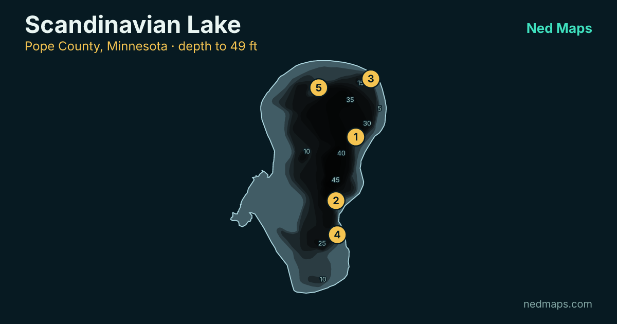 Scandinavian Lake depth contour map, Pope County, Minnesota