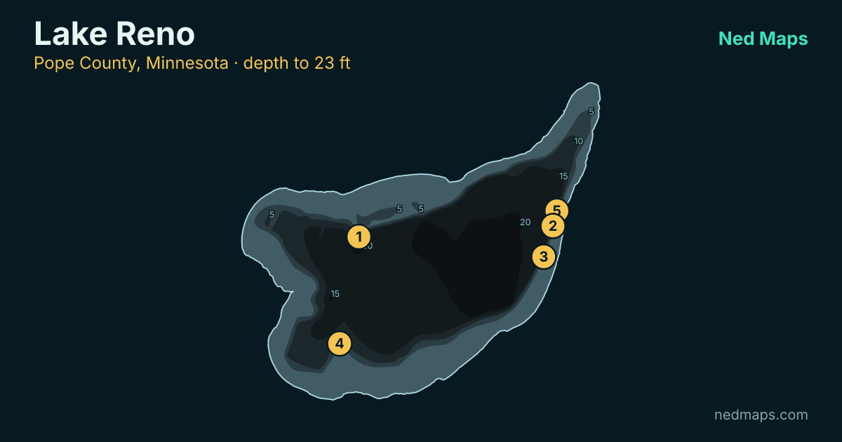 Lake Reno depth contour map, Pope County, Minnesota