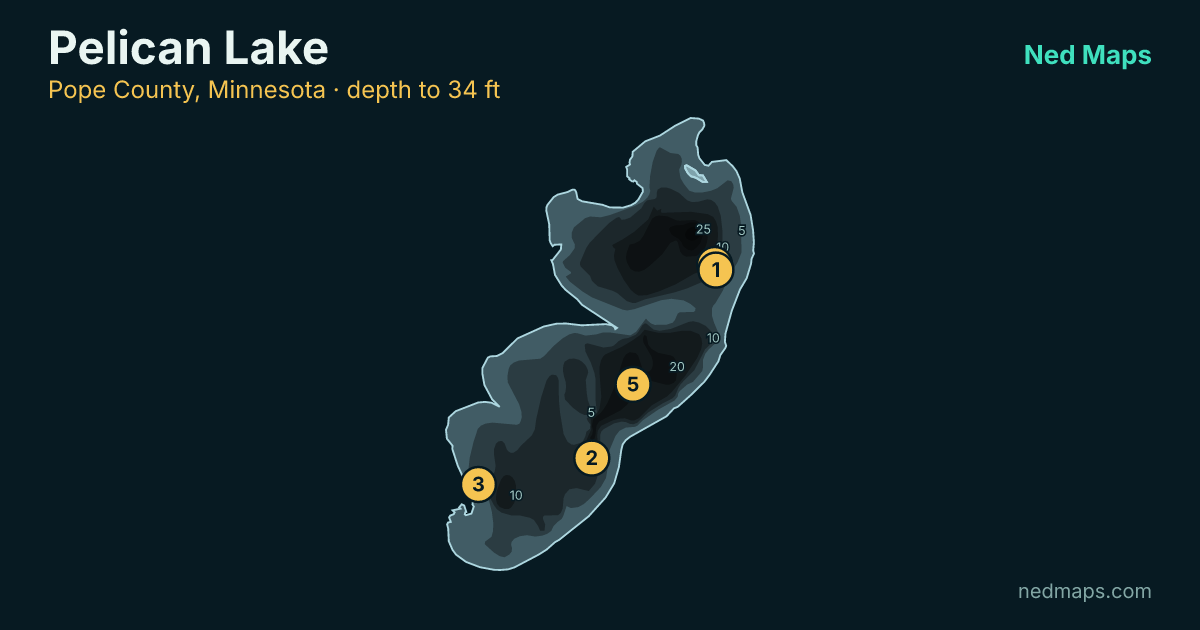 Pelican Lake depth contour map, Pope County, Minnesota