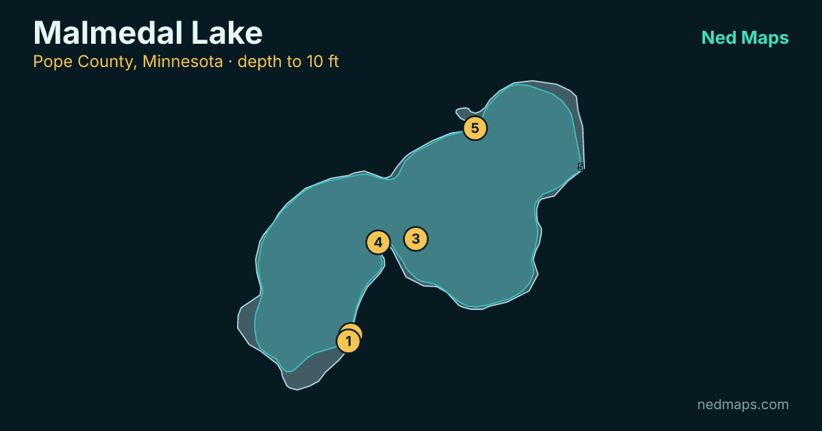 Malmedal Lake depth contour map, Pope County, Minnesota