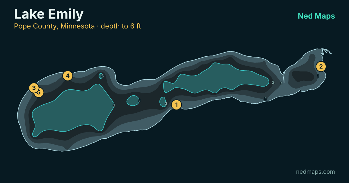 Lake Emily depth contour map, Pope County, Minnesota
