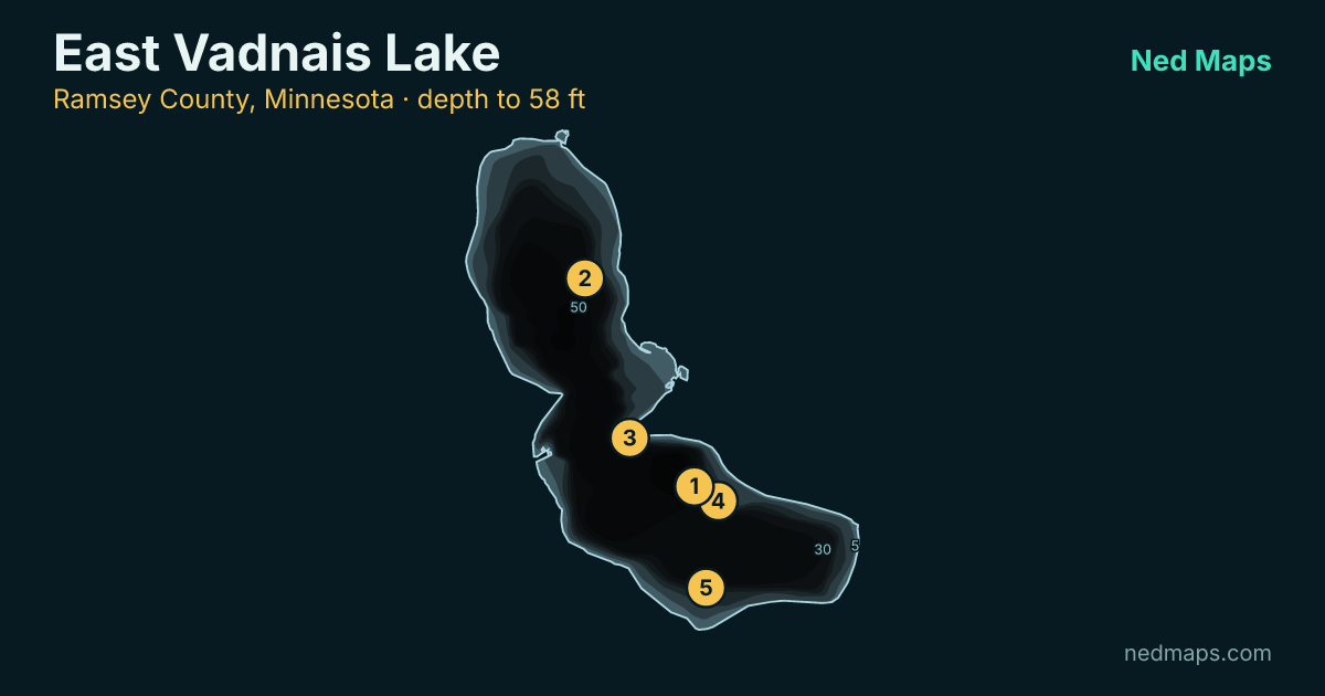 East Vadnais Lake depth contour map, Ramsey County, Minnesota