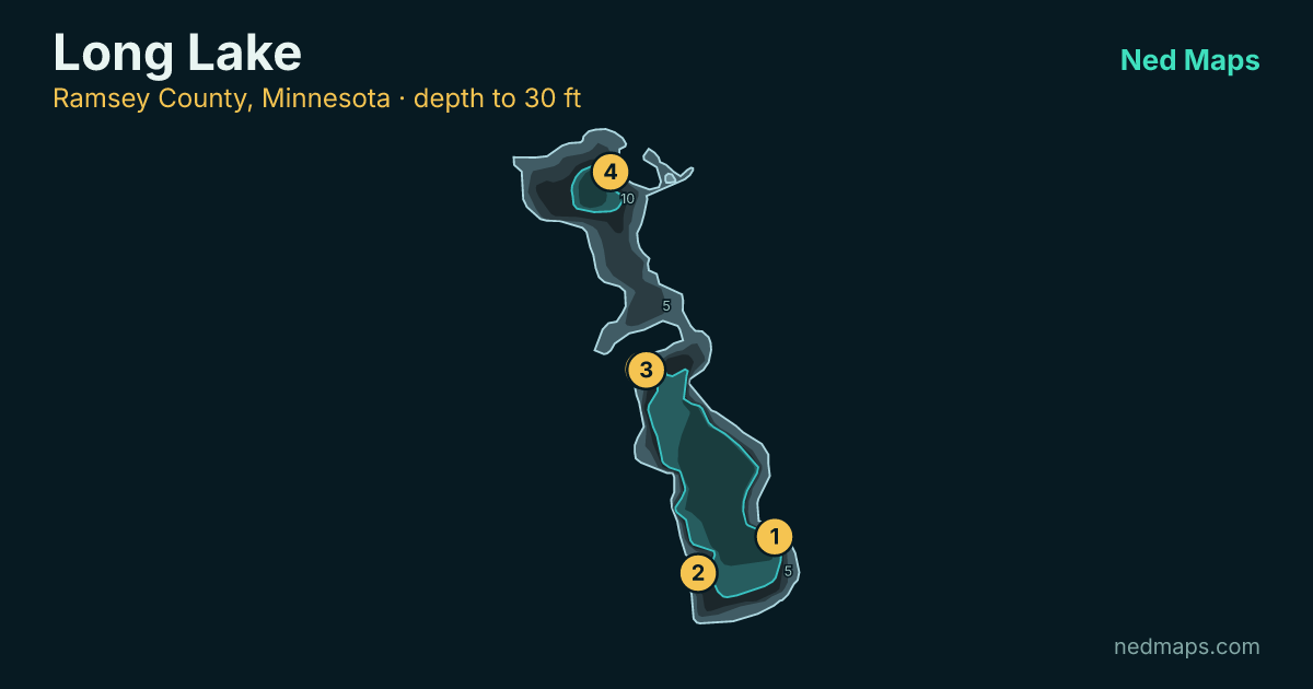 Long Lake depth contour map, Ramsey County, Minnesota