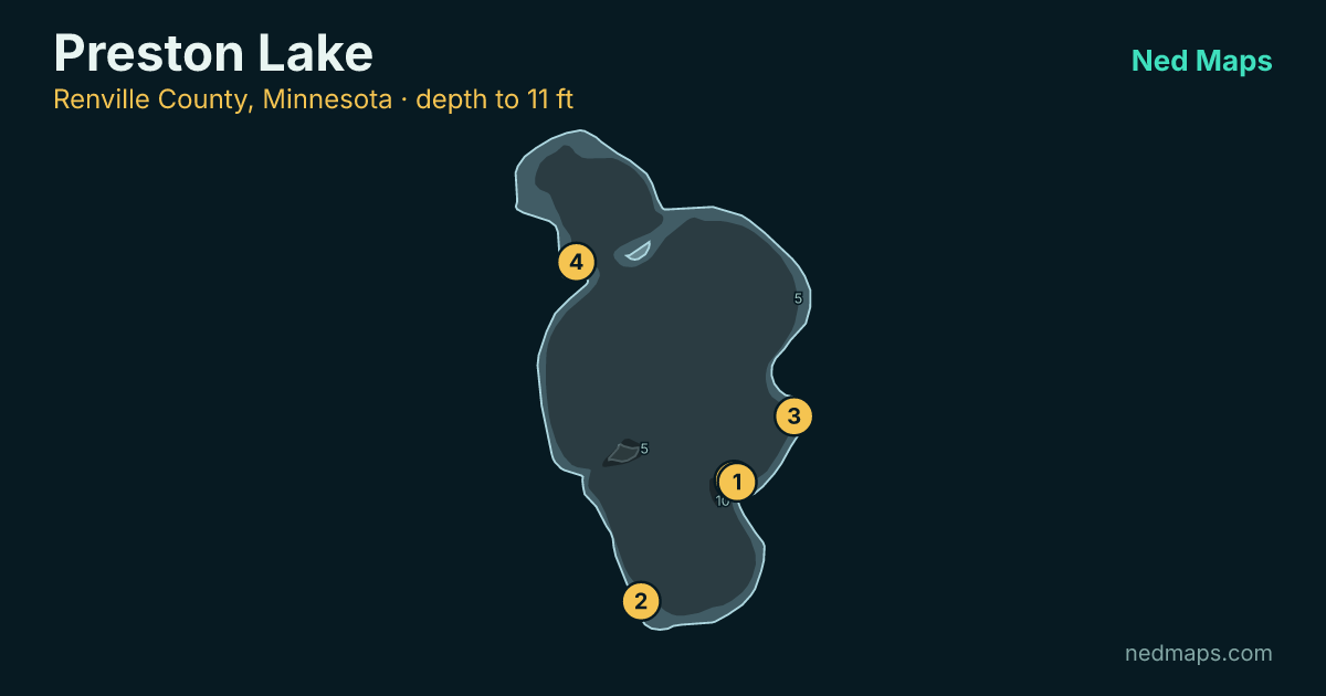 Preston Lake depth contour map, Renville County, Minnesota