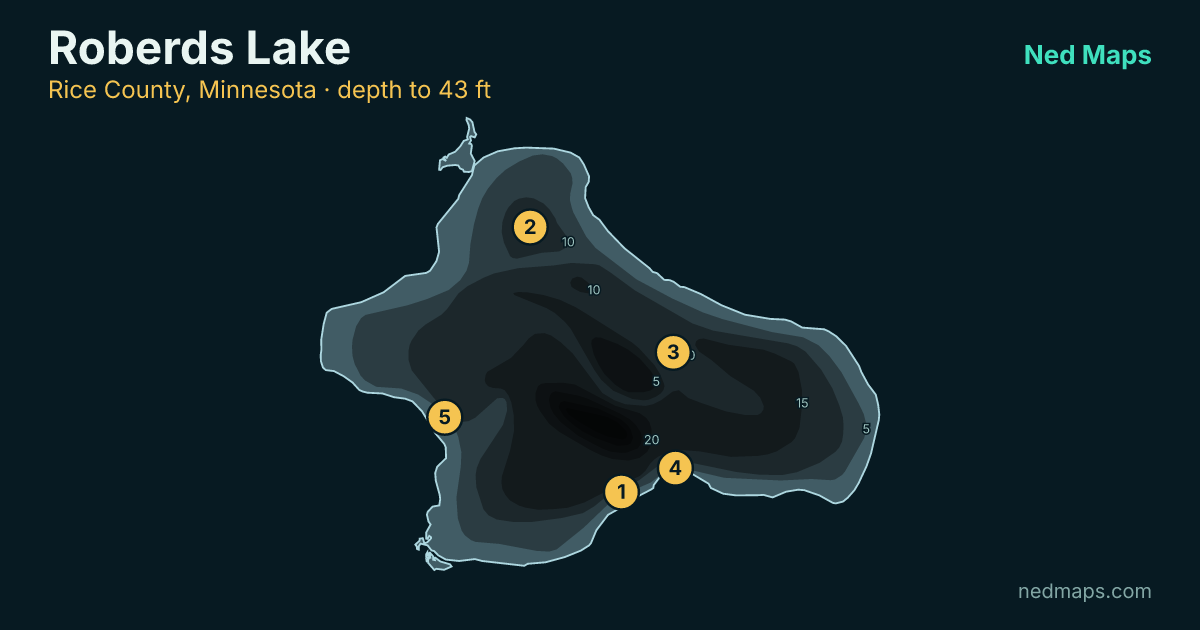 Roberds Lake depth contour map, Rice County, Minnesota