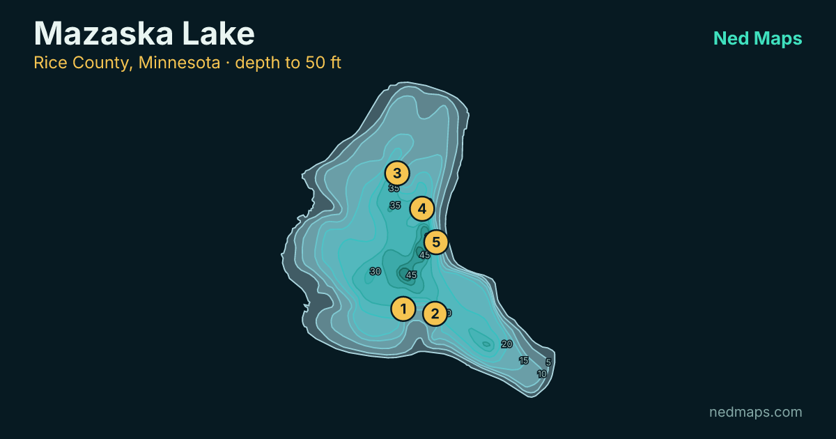Mazaska Lake depth contour map, Rice County, Minnesota