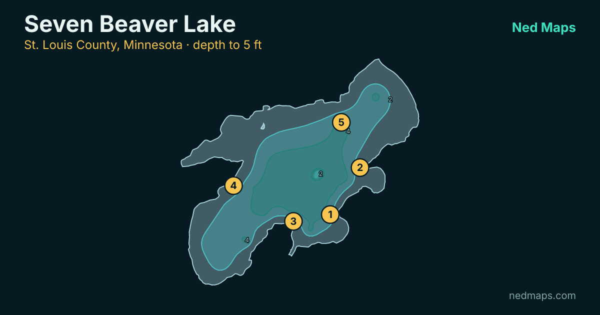 Seven Beaver Lake depth contour map, St. Louis County, Minnesota