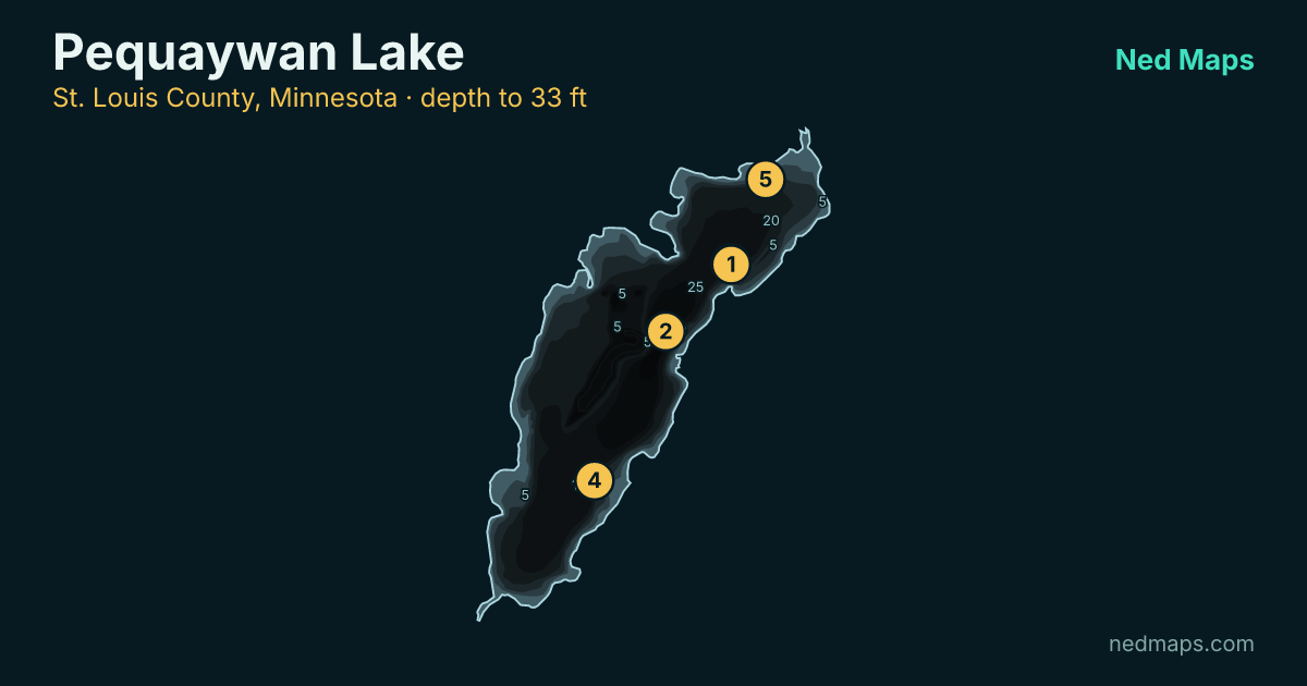 Pequaywan Lake depth contour map, St. Louis County, Minnesota