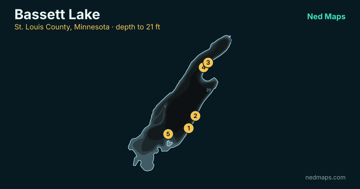 Bassett Lake depth contour map, St. Louis County, Minnesota
