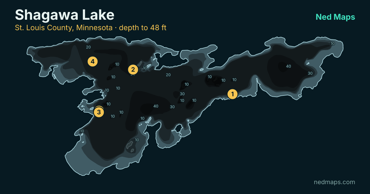 Shagawa Lake depth contour map, St. Louis County, Minnesota