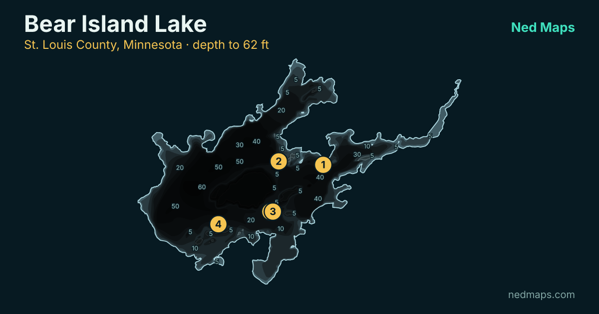Bear Island Lake depth contour map, St. Louis County, Minnesota