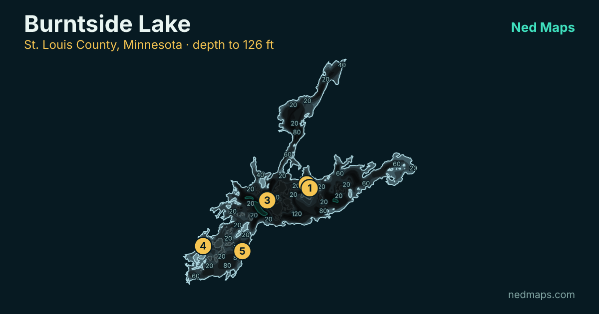 Burntside Lake depth contour map, St. Louis County, Minnesota