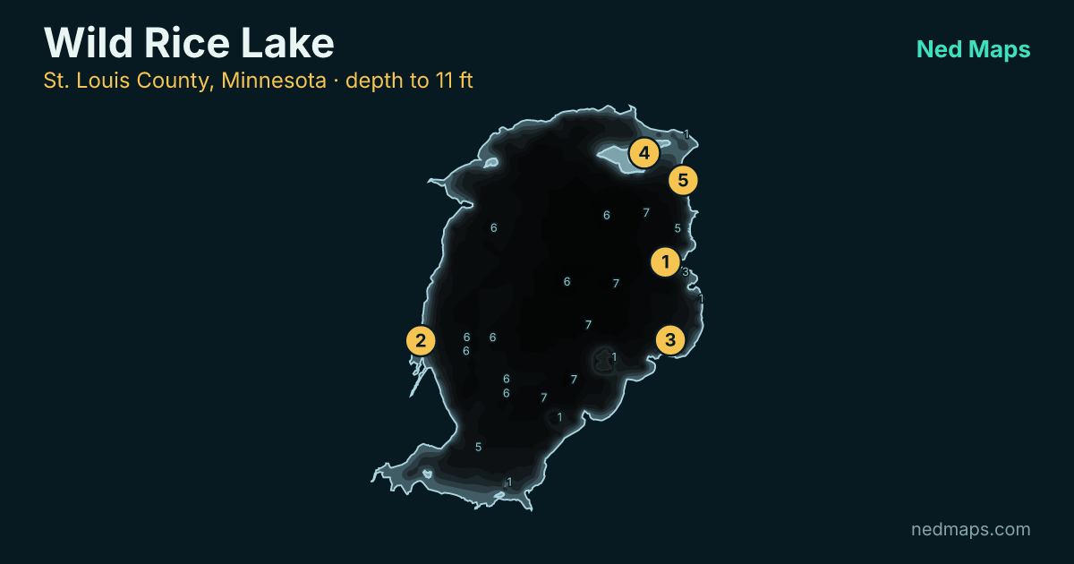 Wild Rice Lake depth contour map, St. Louis County, Minnesota