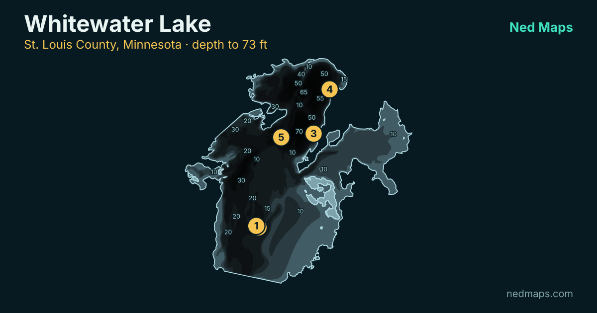 Whitewater Lake depth contour map, St. Louis County, Minnesota