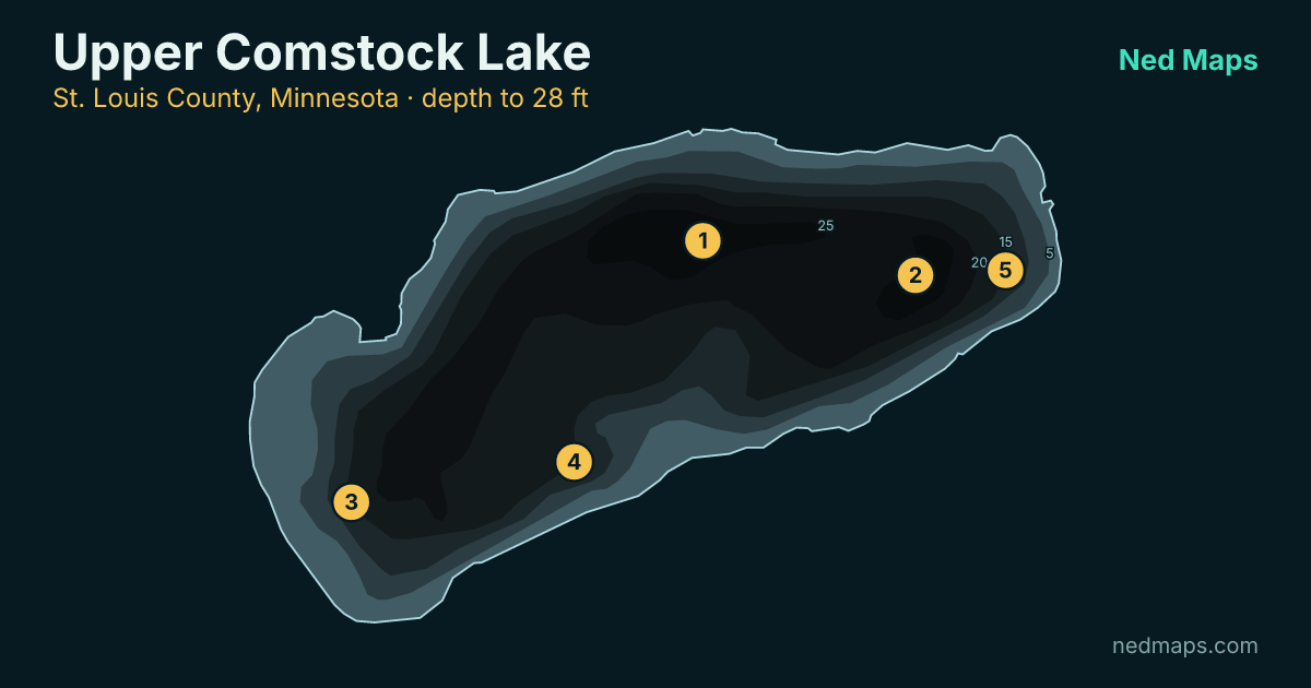 Upper Comstock Lake depth contour map, St. Louis County, Minnesota