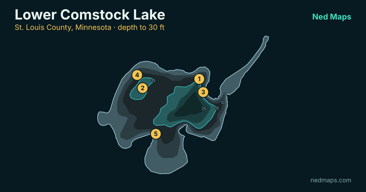 Lower Comstock Lake depth contour map, St. Louis County, Minnesota