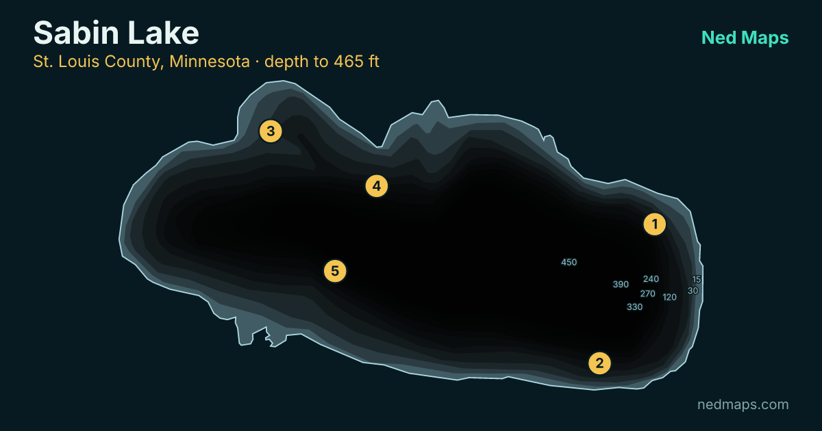 Sabin Lake depth contour map, St. Louis County, Minnesota