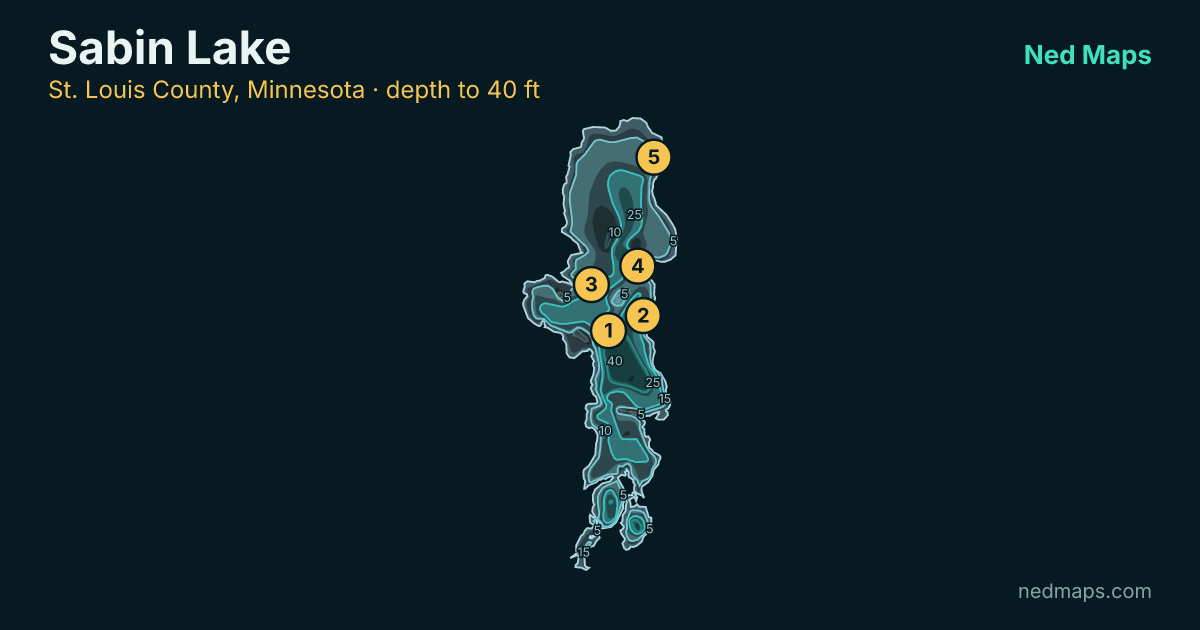 Sabin Lake depth contour map, St. Louis County, Minnesota