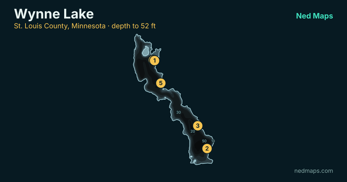 Wynne Lake depth contour map, St. Louis County, Minnesota