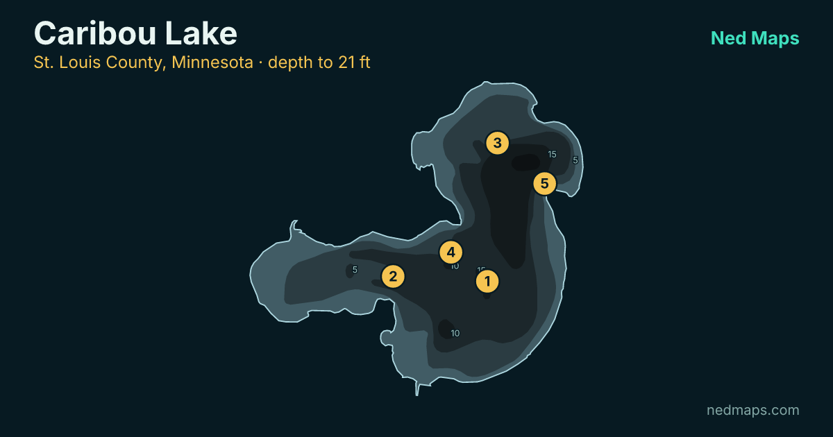 Caribou Lake depth contour map, St. Louis County, Minnesota