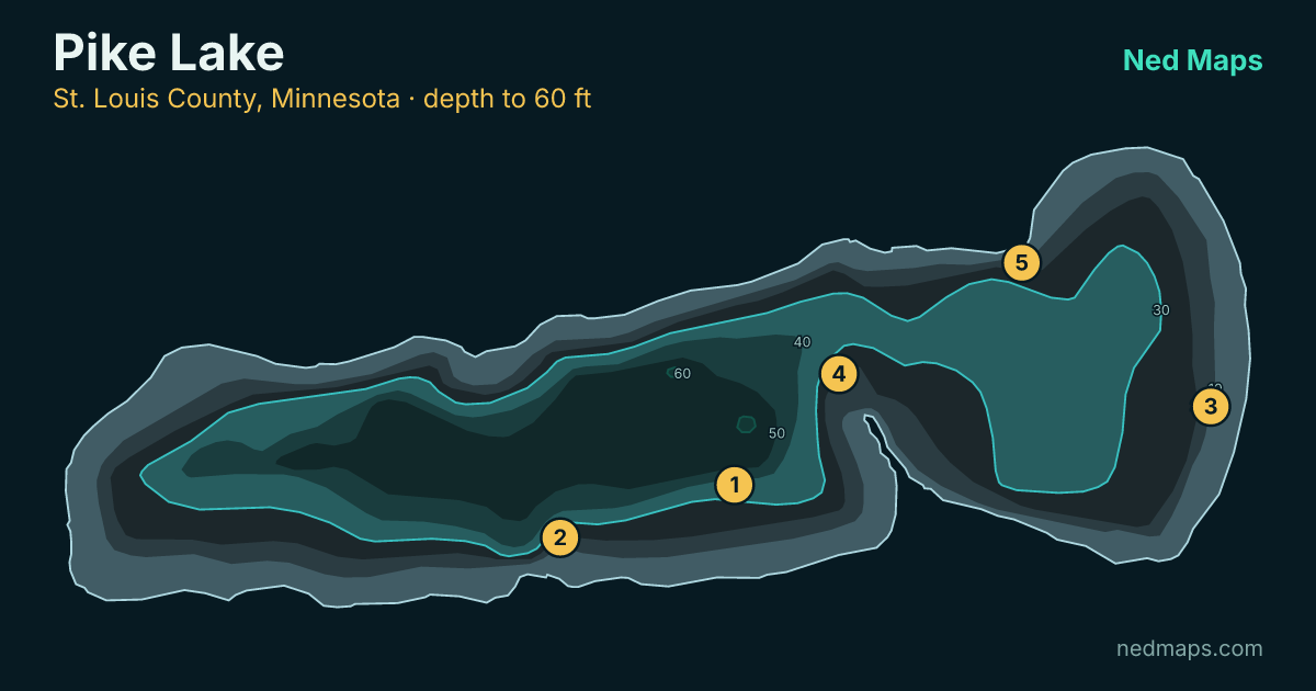 Pike Lake depth contour map, St. Louis County, Minnesota